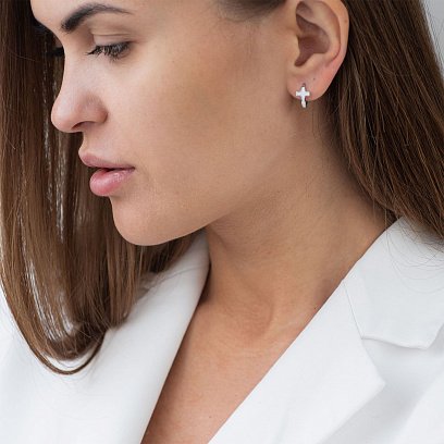 Срібні сережки "Хрестики" з емаллю 122851 №7