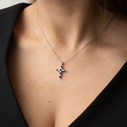 Золотий хрестик з сапфірами і діамантами п199 №2