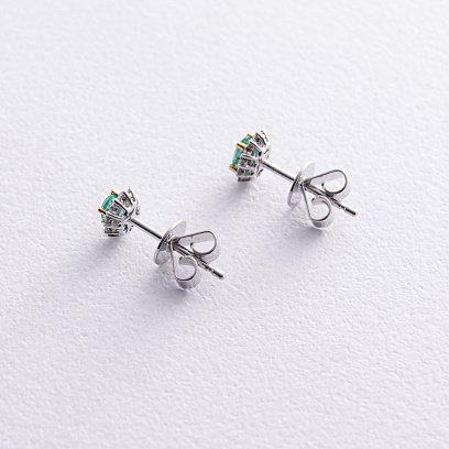 Золоті сережки - пусети зі смарагдами та діамантами сб0460ca №5