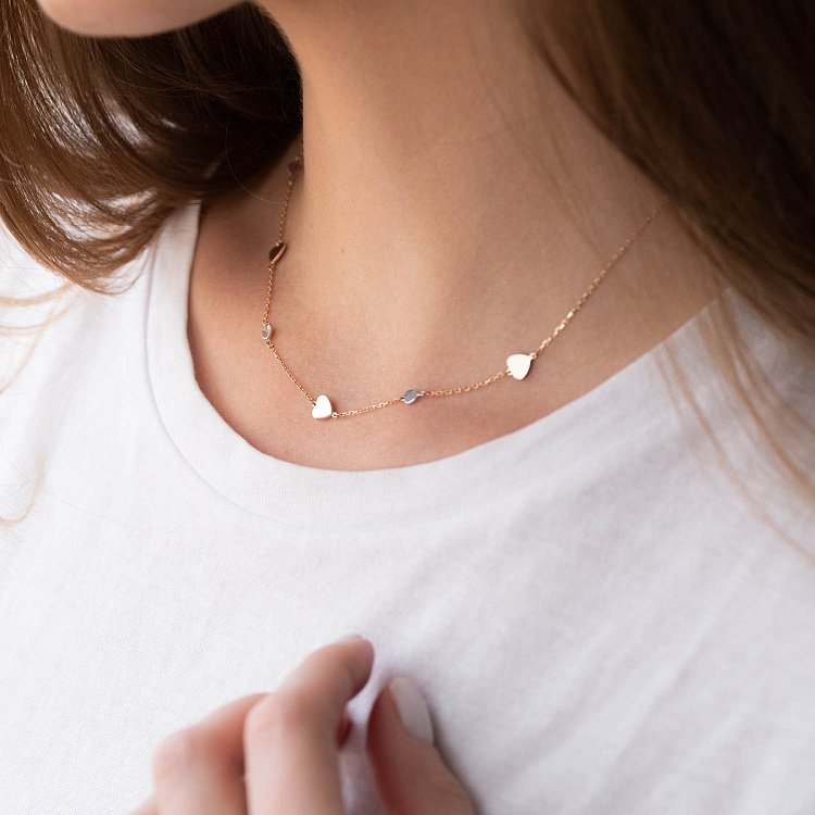 Золоте кольє з сердечками кол01404 від ювелірного магазину Онікс - 2