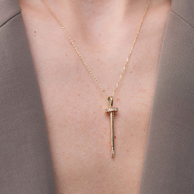 Кольє "Цвях" у жовтому золоті (фіаніти) кол02184 від ювелірного магазину Онікс - 5