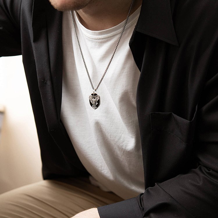 Срібний кулон "Архангел Михаїл" з оніксом (можливе індивідуальне гравіювання) 277 від ювелірного магазину Онікс - 3