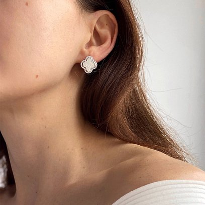 Золотые серьги "Клевер" с фианитами с06170 №2