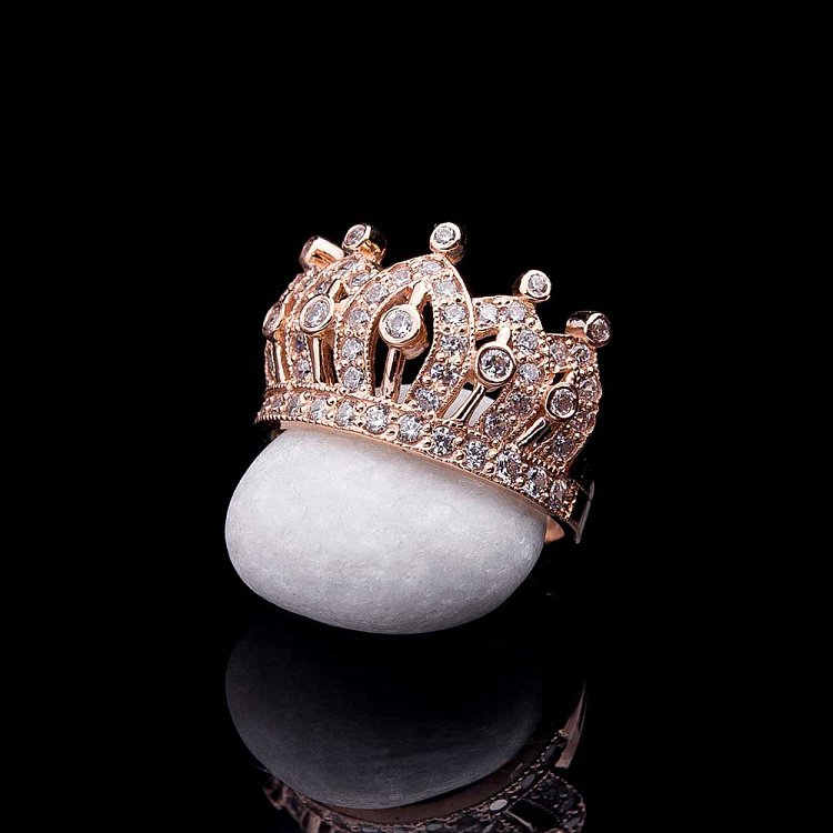 Золотое кольцо с фианитами "Корона" 1460 от ювелирного магазина Оникс - 3