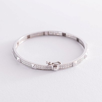 Жорсткий браслет в білому золоті (фіаніти) б04744 №3