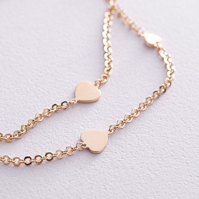 Подвійний браслет "Сердечки" у жовтому золоті б05196 №3