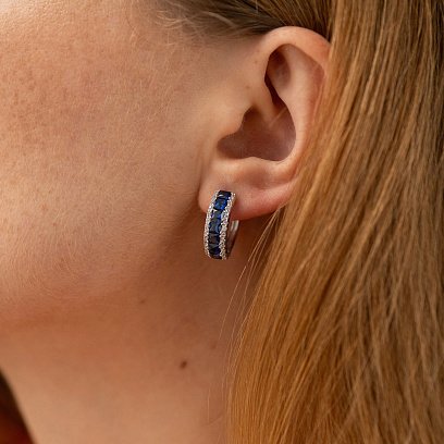 Серебряные серьги с синт. сапфирами и фианитами 2475/1р-HSPH №3