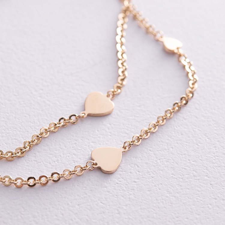 Подвійний браслет "Сердечки" у жовтому золоті б05196 від ювелірного магазину Онікс - 3