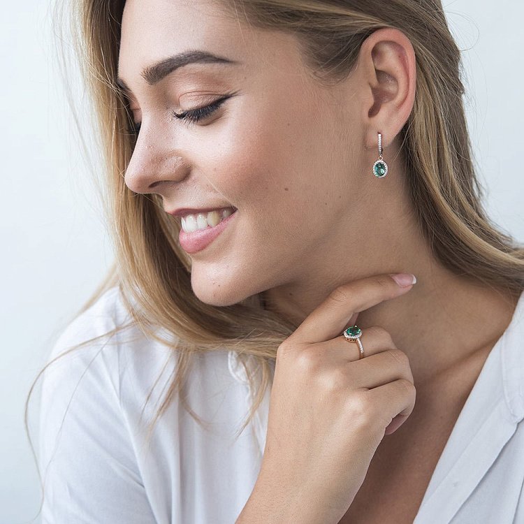 Золоті сережки (празиолит, фіаніти) с04687 від ювелірного магазину Онікс - 3