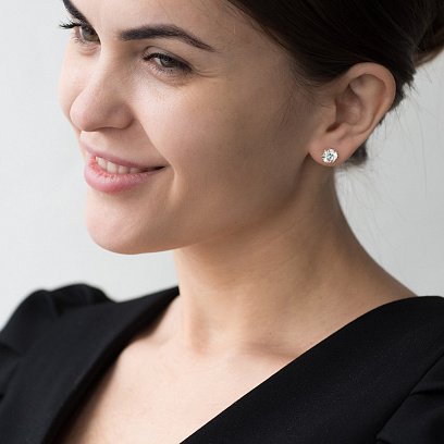 Золотые серьги-пусеты с фианитами с05700 №2