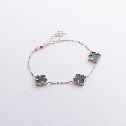 Браслет "Конюшина" з малахітом (червоне золото) б05442