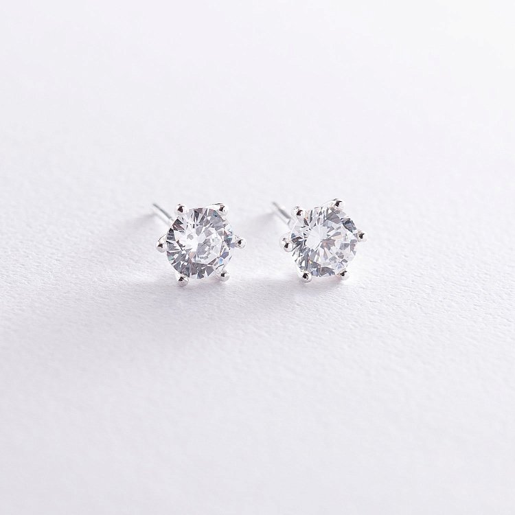 Срібні сережки - пусети з фіанітами 122333 від ювелірного магазину Онікс - 3