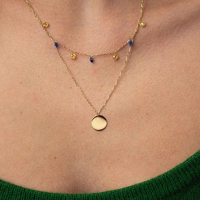 Подвійне золоте кольє "Українка" з монеткою (сині та жовті фіаніти) кол02325 №4