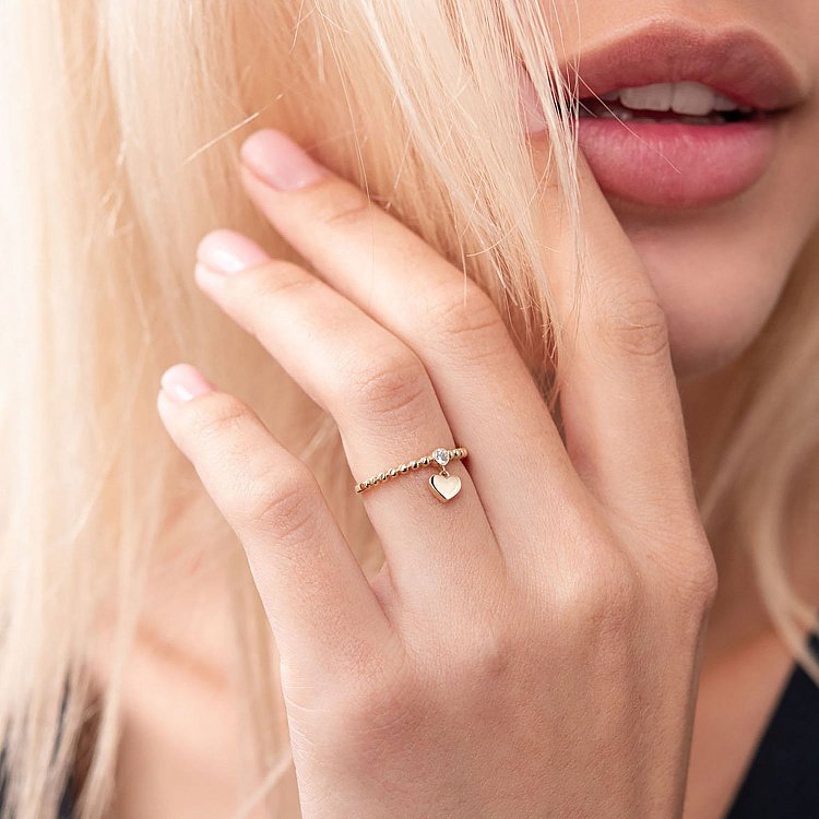Золотое кольцо "Сердечко" с фианитом к06814 от ювелирного магазина Оникс - 3