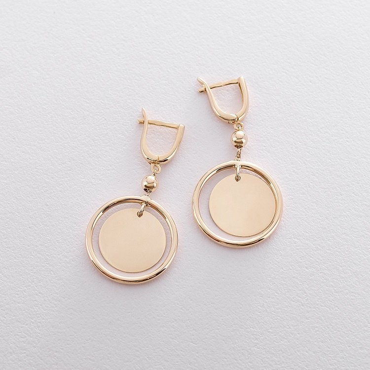 Серьги из желтого золота "Круги" с06367 от ювелирного магазина Оникс - 2