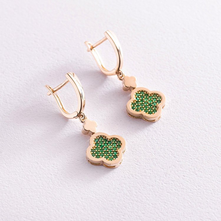 Сережки "Конюшина" в жовтому золоті (фіаніти) с07781 від ювелірного магазину Онікс