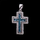 Золотий хрестик з білими і блакитними діамантами пм0338 от ювелирного магазина Оникс - 1
