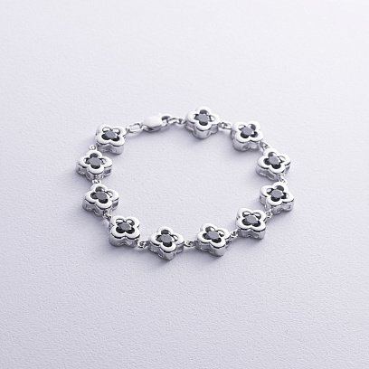 Срібний браслет "Конюшина" (чорні фіаніти) 141481