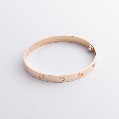 Жесткий золотой браслет "Love" с фианитами б03508 №3