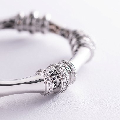 Жорсткий браслет в білому золоті з фіанітами б04475 №3