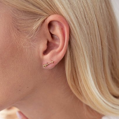 Серьги - пусеты "Love" в желтом золоте с07577 №4