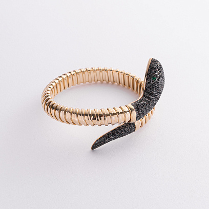 Жесткий браслет "Змея" в желтом золоте (фианиты) б05722 №2