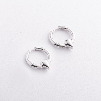 Серебряные серьги - кольца "Сердечки" 7576 №2