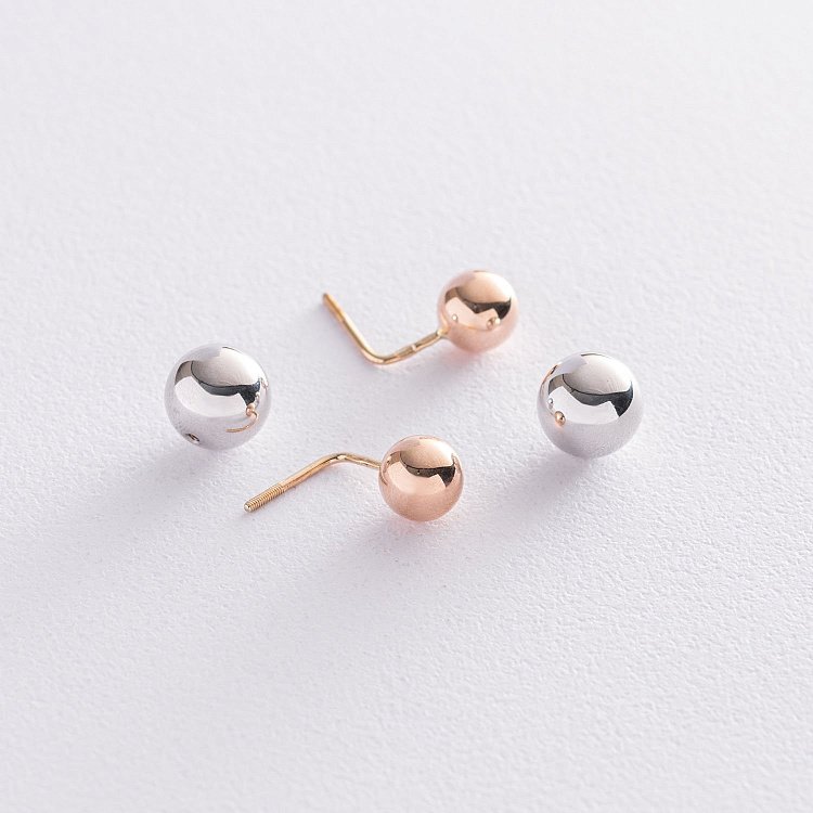 ﻿Сережки "Кульки" в червоному і білому золоті с04474 від ювелірного магазину Онікс - 2