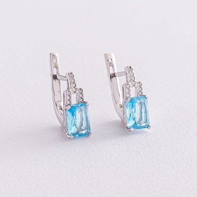 Серебряные серьги (фианиты, кварц) 2094/1р-QSWB