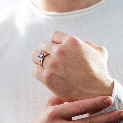 Чоловіча золота печатка з фіанітом і емаллю к07216 №4