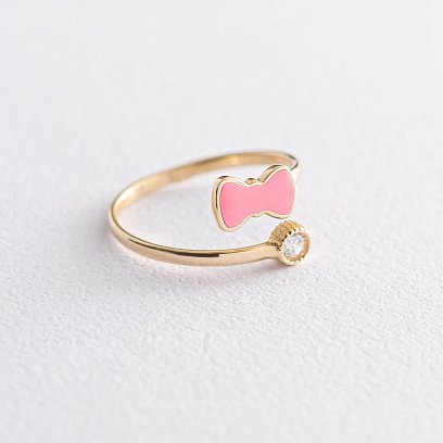 Золотое детское кольцо "Бантик" с фианитом к03451 №3