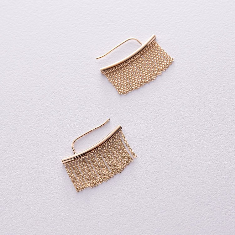 Сережки - клаймбери "Камілла" з ланцюжками (жовте золото) с08184 від ювелірного магазину Онікс - 2