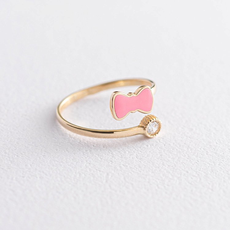 Золотое детское кольцо "Бантик" с фианитом к03451 от ювелирного магазина Оникс - 2