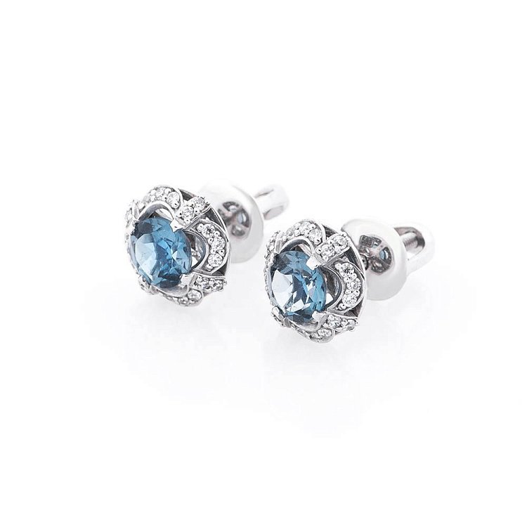 Золотые серьги-гвоздики с топазом и фианитами 14050676 от ювелирного магазина Оникс - 1