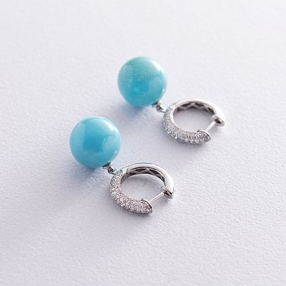 Золотые серьги "Шарики" с бриллиантами и бирюзой ME34304ca №3
