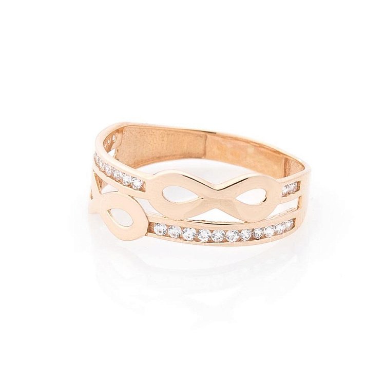 Золотое кольцо "Бесконечность" с фианитами к05726 от ювелирного магазина Оникс - 1