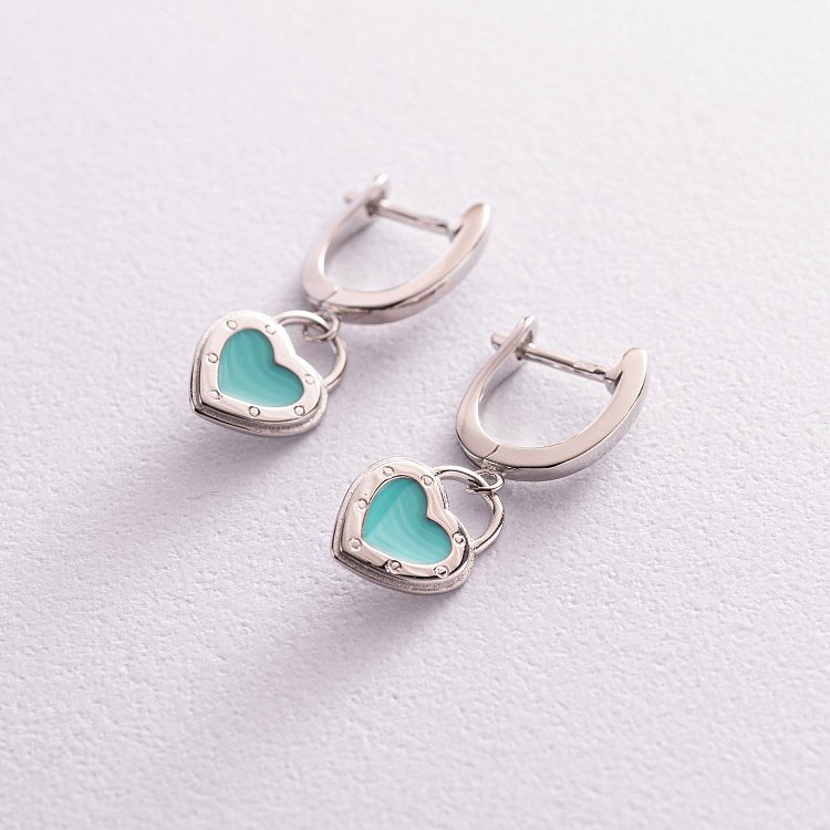 Серебряные серьги "Сердечки" с эмалью 123179 от ювелирного магазина Оникс