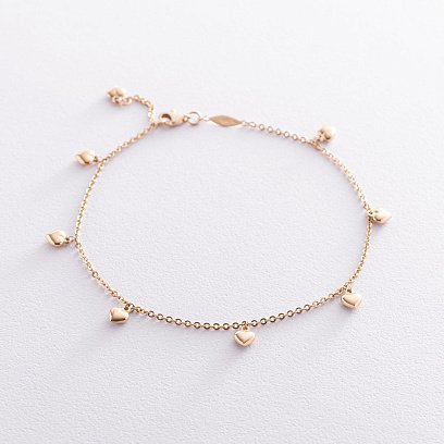 Золотий браслет "Сердечка" на ногу б04700