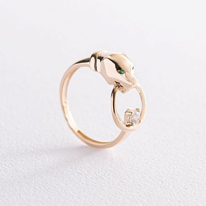 Кольцо "Пантера" в желтом золоте (фианиты) к06843