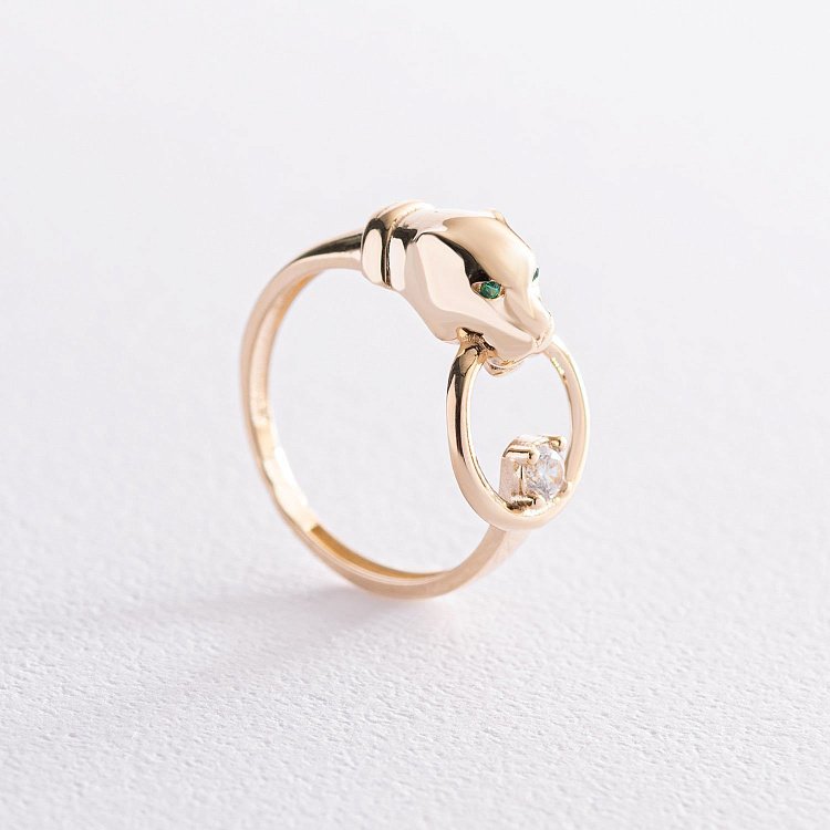 Кольцо "Пантера" в желтом золоте (фианиты) к06843 от ювелирного магазина Оникс