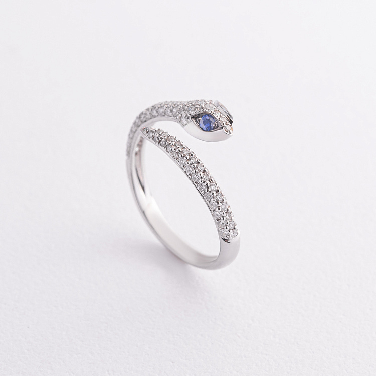 Золотое кольцо "Змея" с бриллиантами и сапфирами кб0622ca от ювелирного магазина Оникс