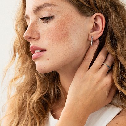 Серебряные серьги - кольца (голубые и желтые камни) 698 №5