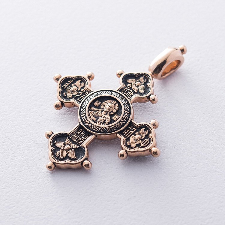 Золотой крест "Господь Вседержитель. Похвала Богородице" п01842 от ювелирного магазина Оникс