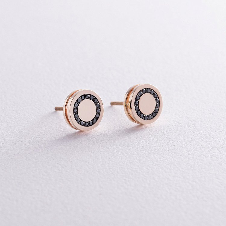 Золоті сережки - пусети з чорними діамантами 334483122 від ювелірного магазину Онікс