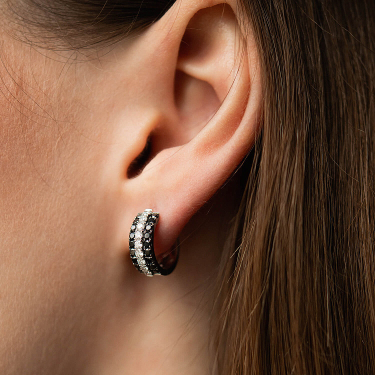 Золоті сережки з чорними та білими діамантами сб0614cha від ювелірного магазину Онікс - 3