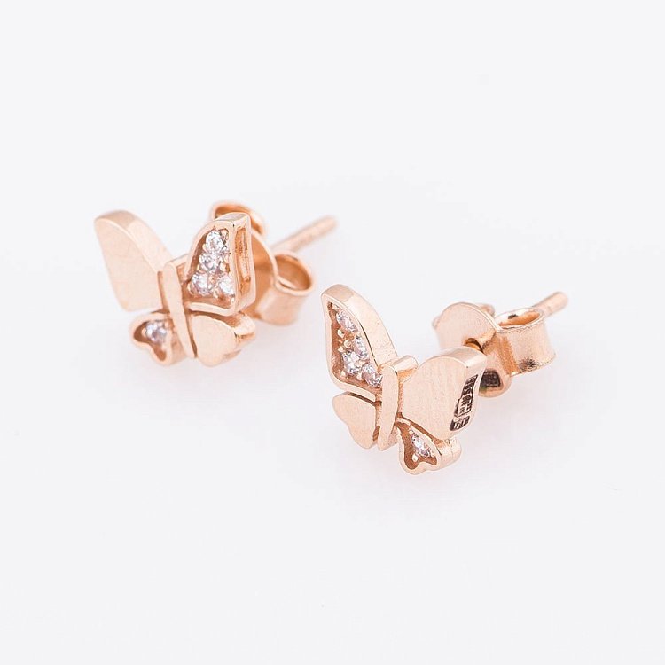 Золоті сережки-пусети "Метелики" з фіанітами с04789 від ювелірного магазину Онікс - 1