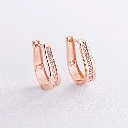 Золотые серьги с белыми фианитами с07400