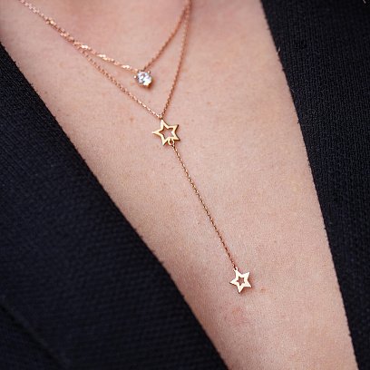 Золоте кольє - краватка "Зірочки" з фіанітами кол02097 №3