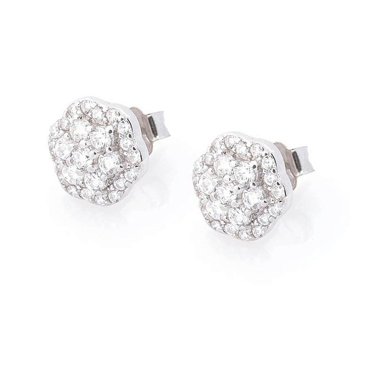 Срібні сережки-пусети "Квіточки" (фіаніти) 121669 від ювелірного магазину Онікс - 2