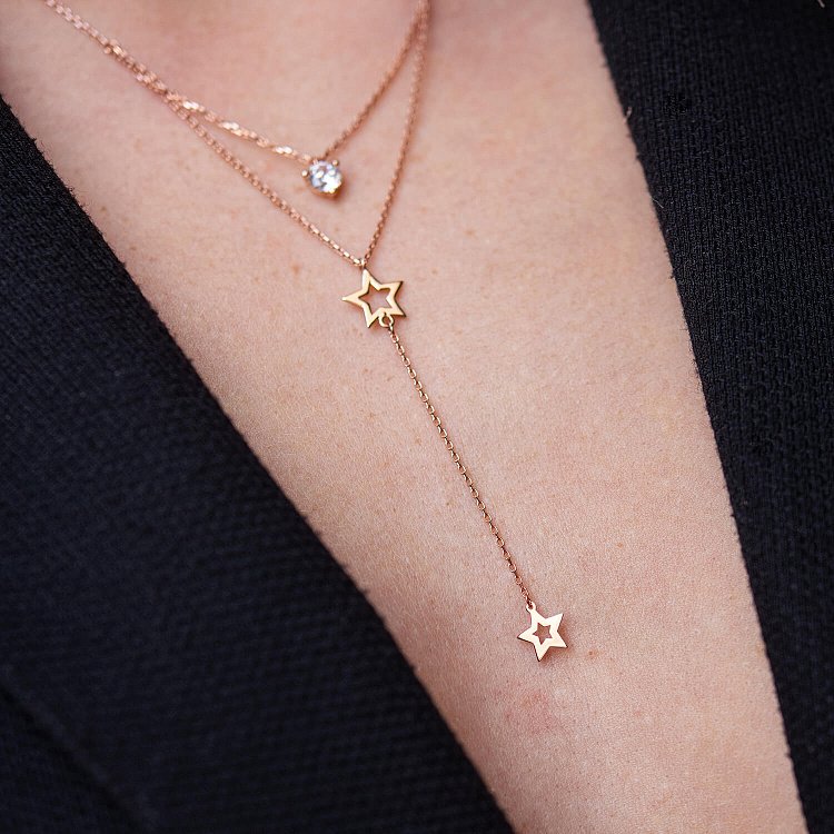 Золоте кольє - краватка "Зірочки" з фіанітами кол02097 від ювелірного магазину Онікс - 2